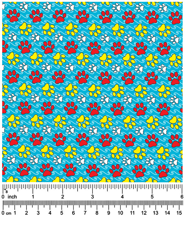 F7093 Colorful Paws Fabric, Blue