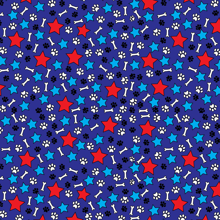SQ3096 Paws, Bones & Stars Bandana, Blue