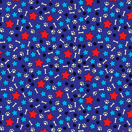 SQ3096 Paws, Bones & Stars Bandana, Blue
