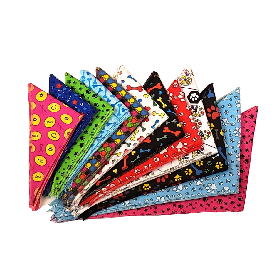 PKS1 60 Assorted PAWS & BONES Tieback Dog Grooming Bandanas / Groomers Bulk Package
