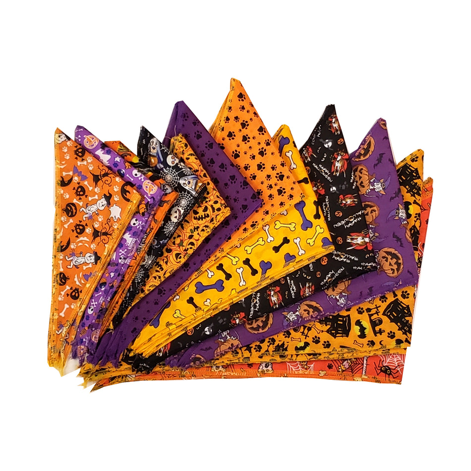 PKS12 60 Assorted HALLOWEEN Tieback Dog Grooming Bandanas / Groomers Bulk Package