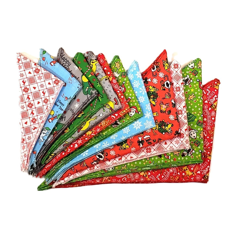PKS6 60 Assorted CHRISTMAS WINTER Tieback Dog Grooming Bandanas / Groomers Bulk Package