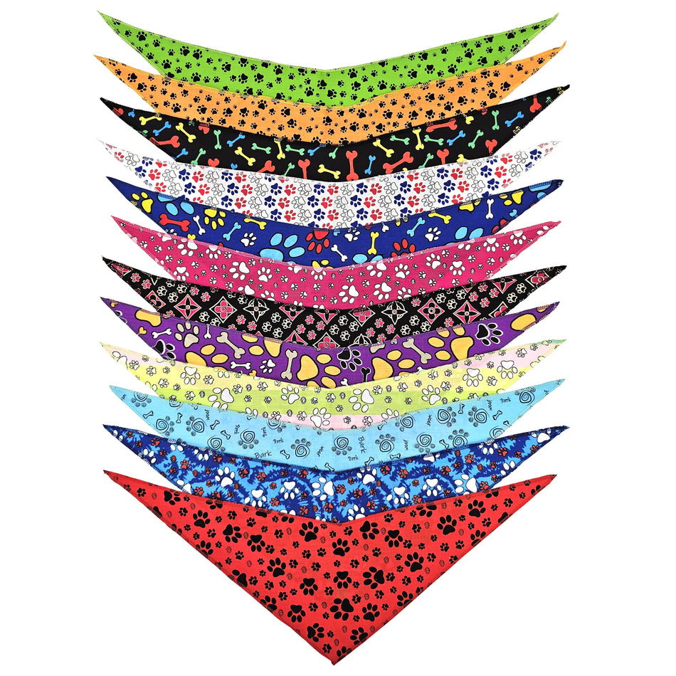 SPKS1 Bandanas Variety Pack Per Size - 12 assorted PAWS & BONES bandanas