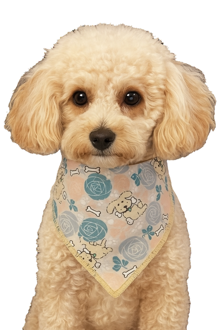 S3228 Puppies, Bones & Roses Bandana, Grey Floral