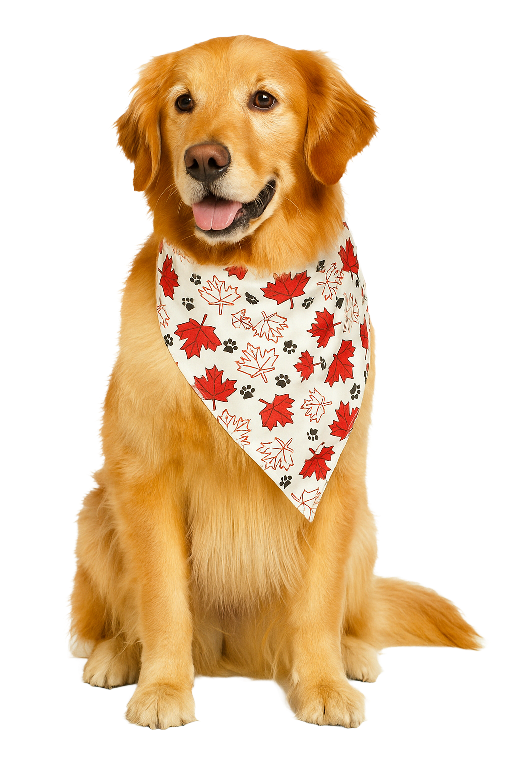 S3235 Maple Leaves & Pawprints Bandana, White
