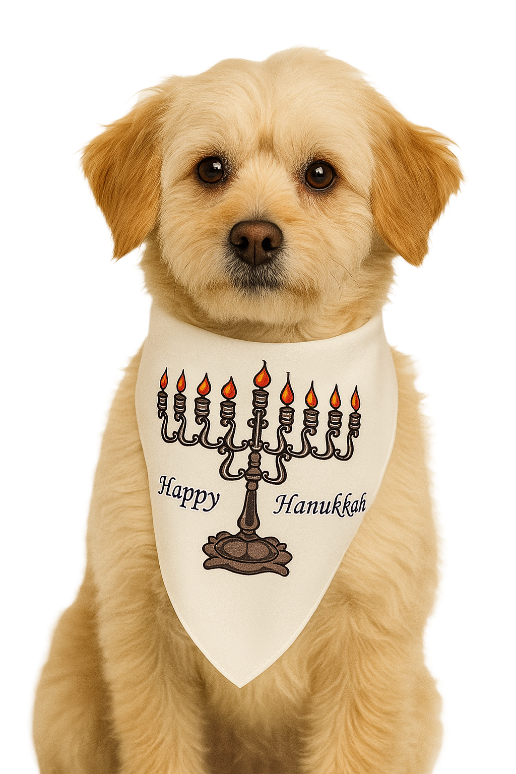 S3521 Happy Hanukkah Mennorah Bandana, White