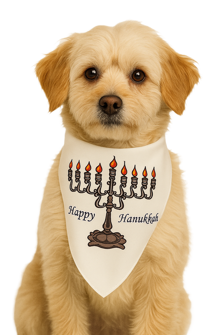 S3521 Happy Hanukkah Mennorah Bandana, White