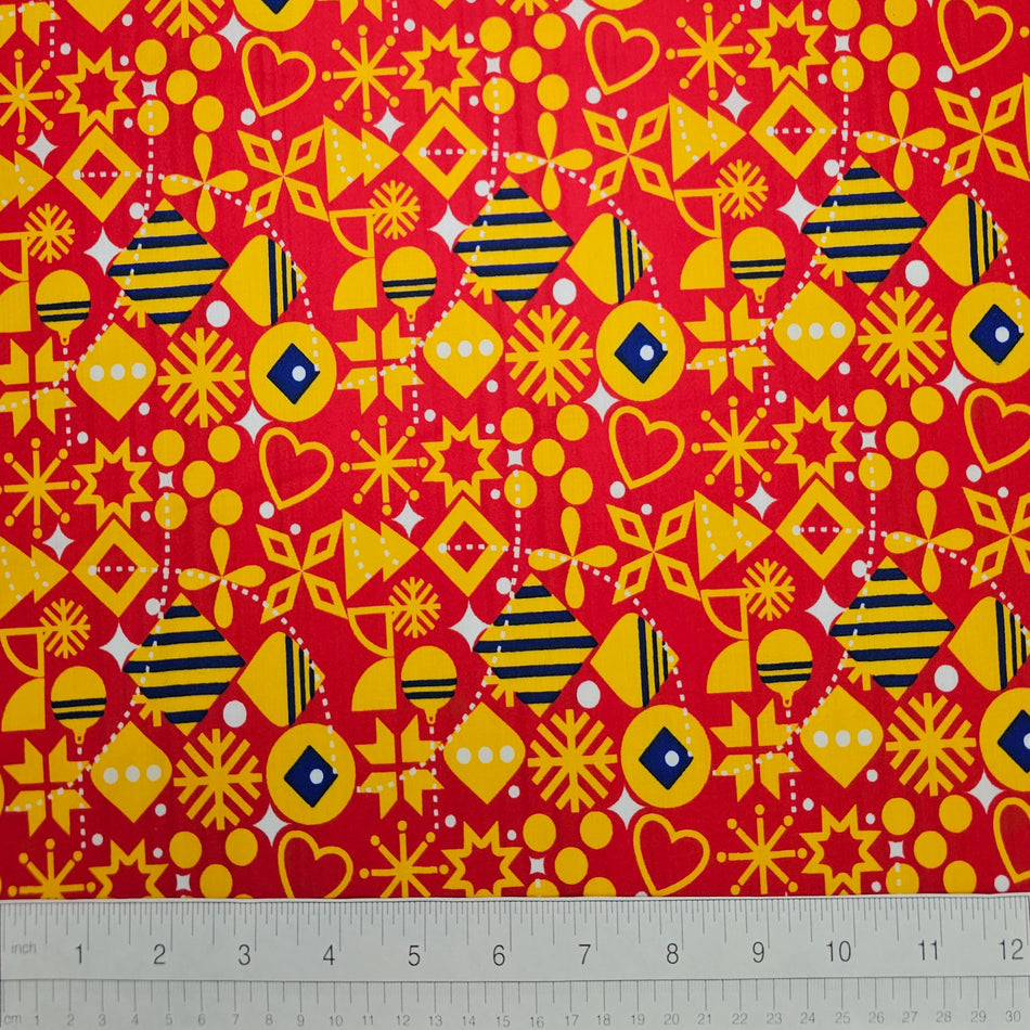 F7113 Christmas Fabric, Red & Gold