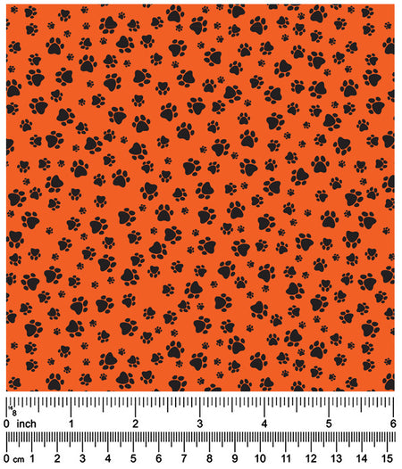 F7002 Black Pawprints Fabric, Orange