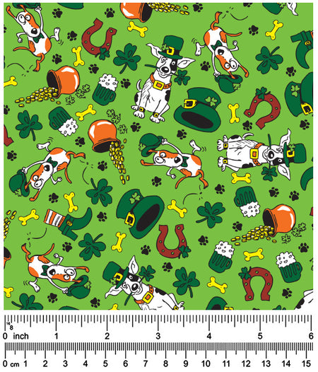 F7004 St. Patrick's Doggie Fabric, Green