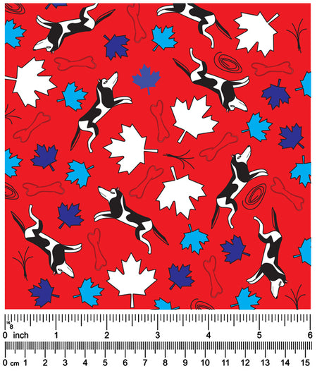 F7006 Maple leaves & Bones Doggie Fabric, Red