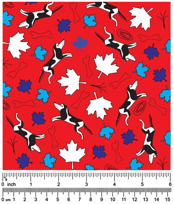 F7006 Maple leaves & Bones Doggie Fabric, Red