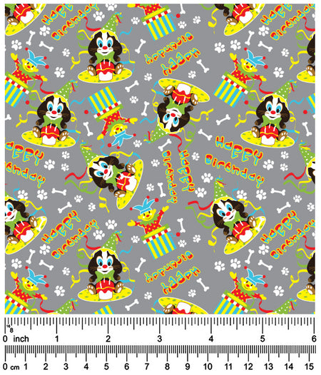 FA7011 Happy Birthday Doggie Fabric, Grey 