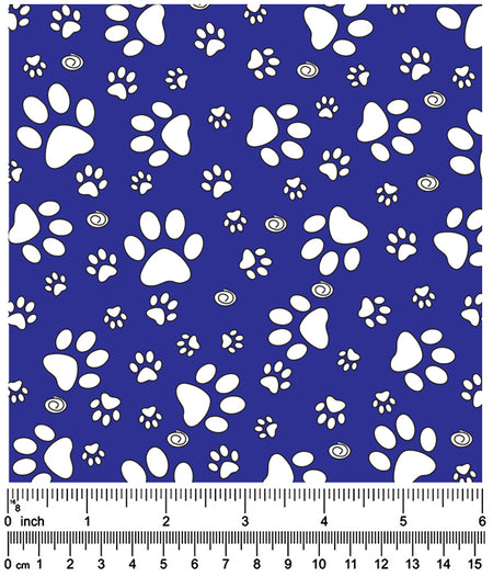 F7012 White Paws Fabric, Royal Blue