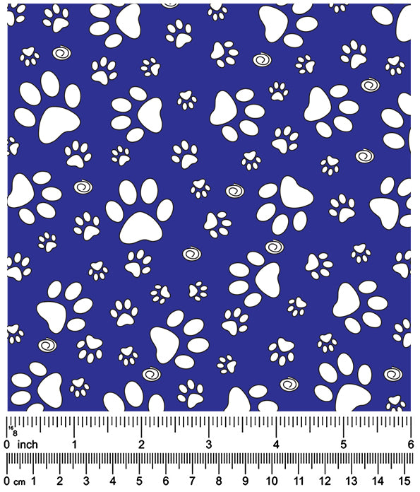 F7012 White Paws Fabric, Royal Blue