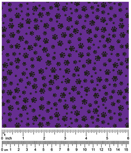 F7014 Black Pawprints Fabric, Purple