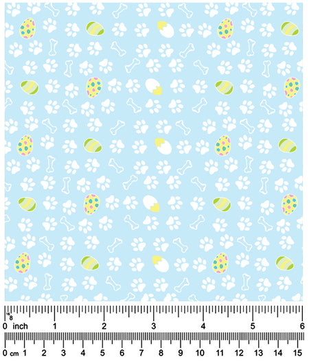 F7017 White Paws & Bones Easter Fabric, Blue