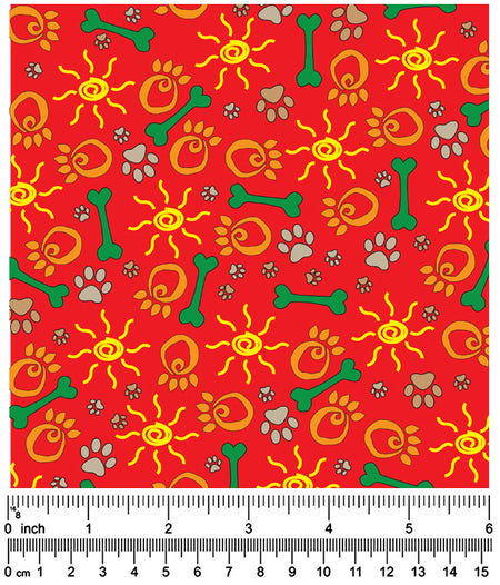 FA7018 Paws & Bones Fabric, Red