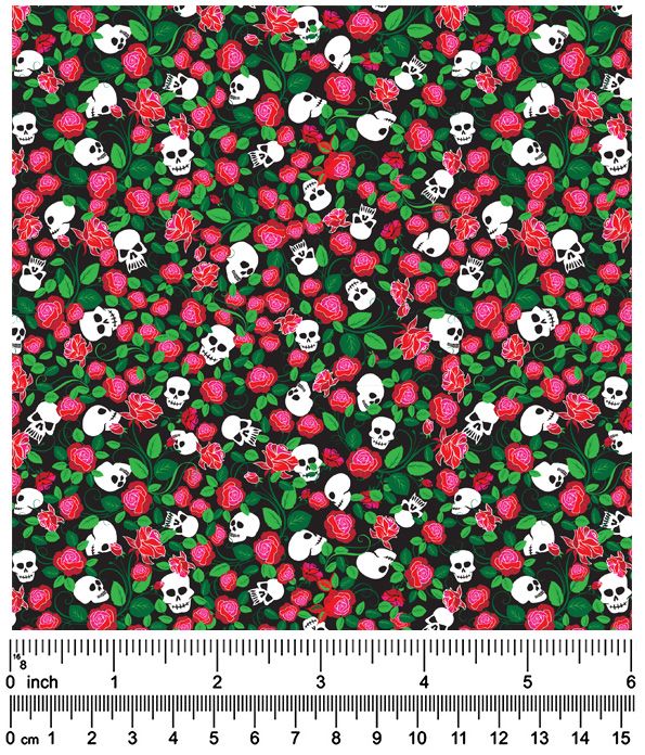 F7024 Scull Fabric, Black, Green
