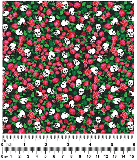 F7024 Scull Fabric, Black, Green