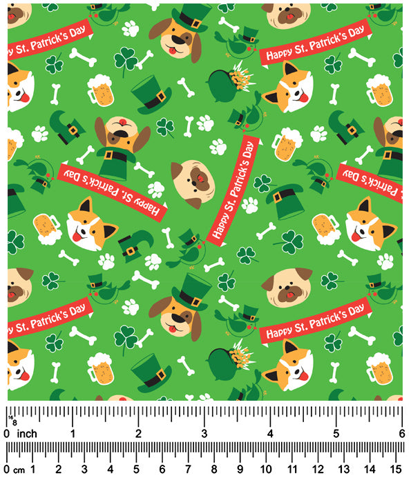 F7037 Happy St. Patrick's Day Doggie Fabric, Green