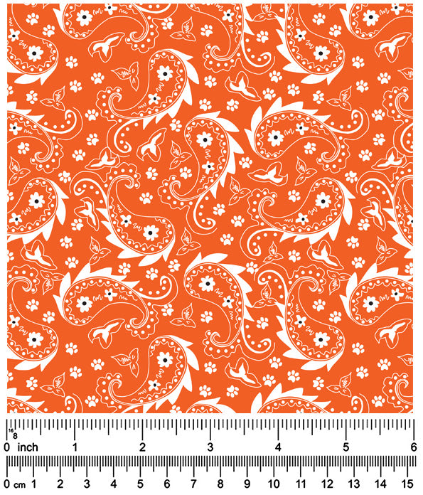 F7051 Paisley & Pawprints Fabric, Orange