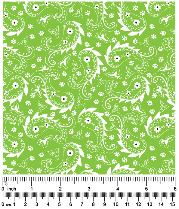 F7052 Paisley & Pawprints Fabric, Green