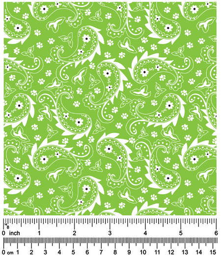 F7052 Paisley & Pawprints Fabric, Green