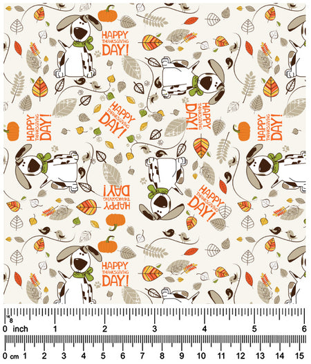 FA7057 Happy Thanksgiving Day Doggie Fabric, White