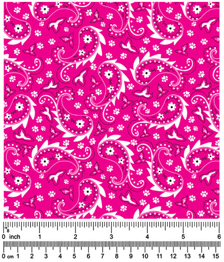 F7067 Paisley & Pawprints Fabric, Hot Pink