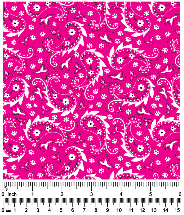 F7067 Paisley & Pawprints Fabric, Hot Pink