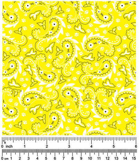 F7068 Paisley & Pawprints Fabric, Yellow