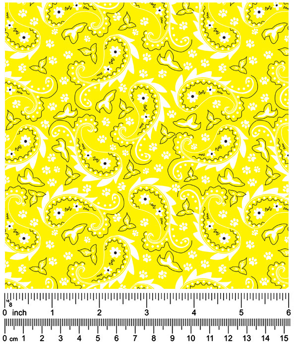 F7068 Paisley & Pawprints Fabric, Yellow