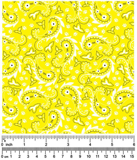F7068 Paisley & Pawprints Fabric, Yellow