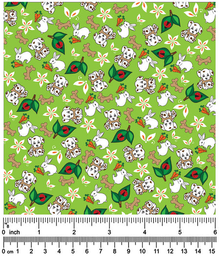 F7070 Bunny & Puppy Fabric, Green