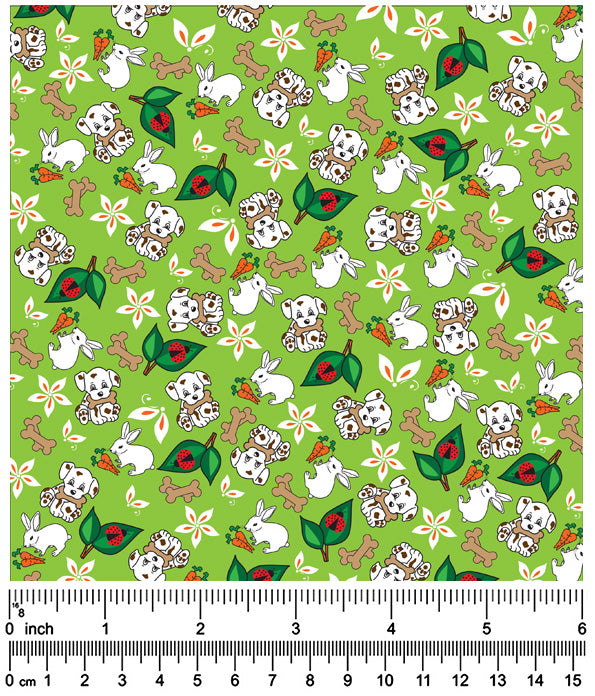 F7070 Bunny & Puppy Fabric, Green