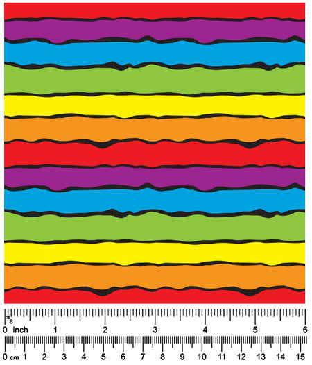F7075 Rainbow Sunset Stripes Doggie Fabric, Striped