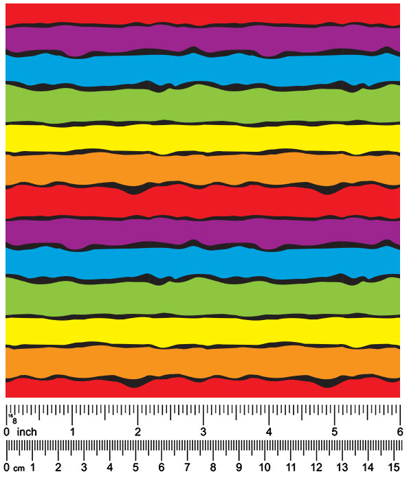 F7075 Rainbow Sunset Stripes Doggie Fabric, Striped