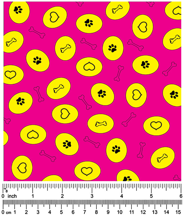 F7080 Paws, Bones & Hearts Fabric, Pink