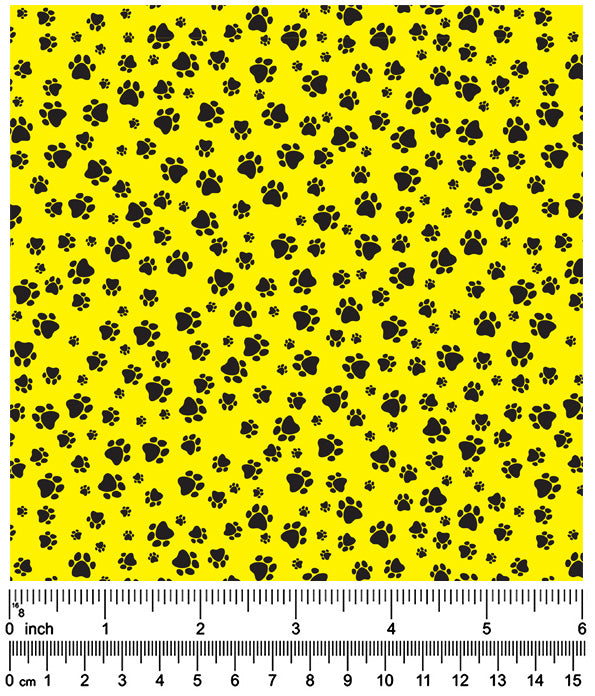 F7088 Fun Dog Pawprints Fabric, Yellow Green