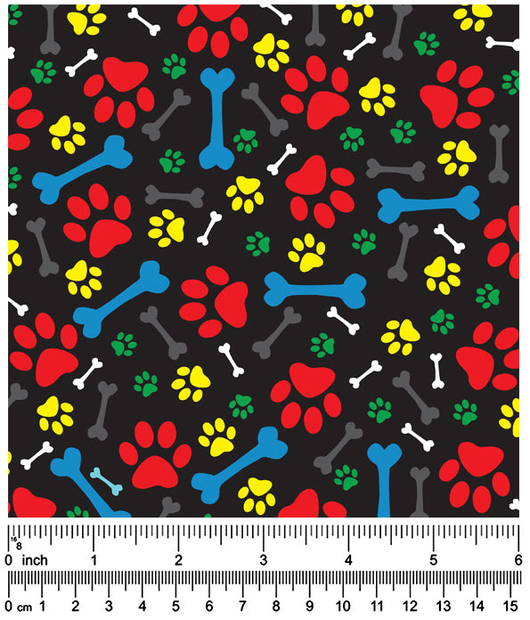 F7092 Pawprints And Bones Fabric, Black 