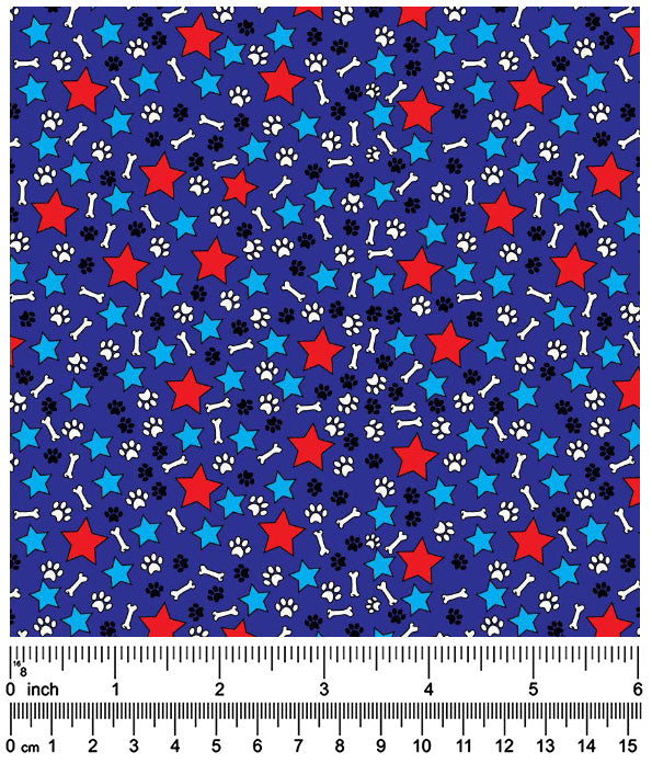 F7096 Paws, Bones & Stars Fabric, Blue