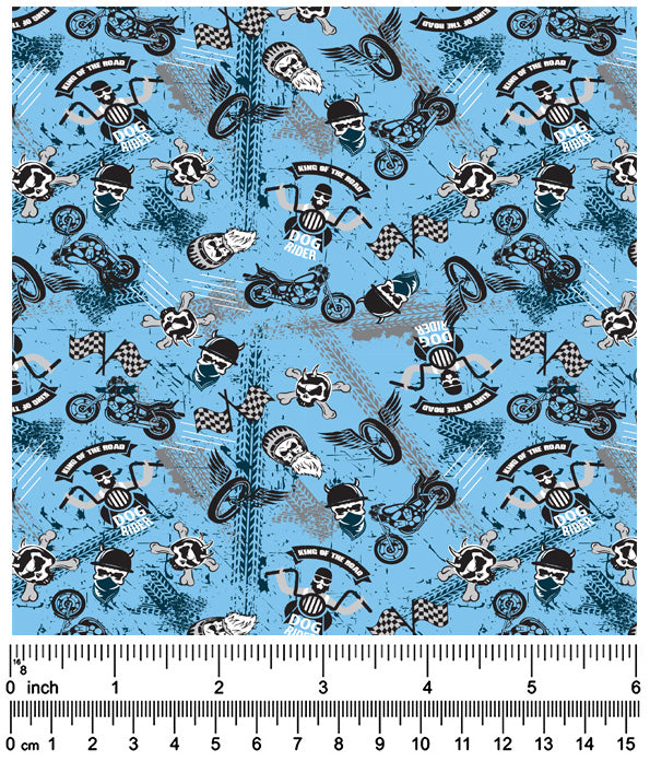 F7103  Dog Rider Fabric, Blue