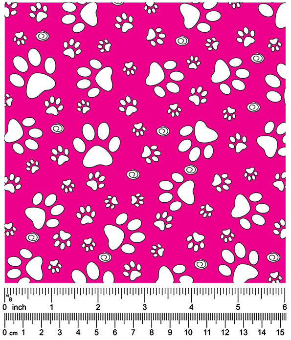 F7111 Paws Fabric, Hot Pink