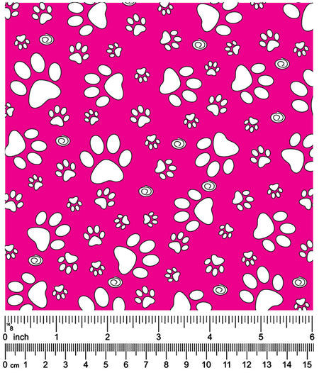 F7111 Paws Fabric, Hot Pink