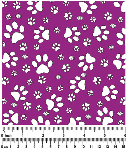 F7114 White Paws Fabric, Purple