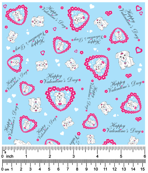 F7120 Valentine's Day Doggie Fabric, Blue