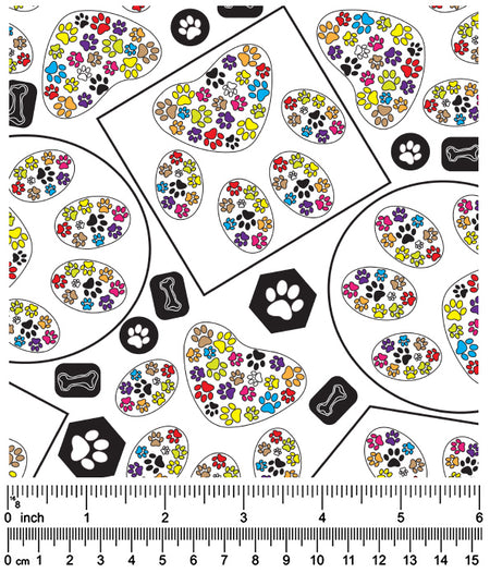 F7122 Colorful Paws Fabric, White
