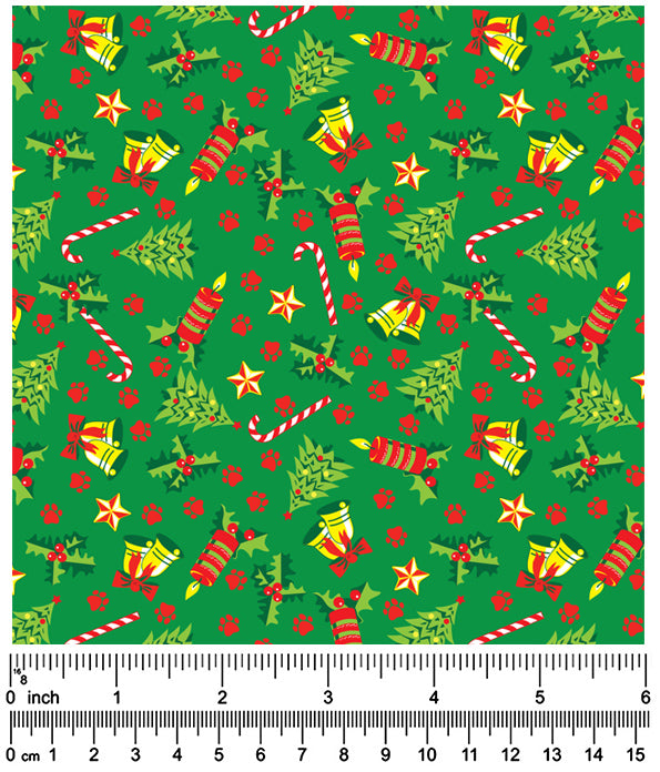 F7126 Christmas Trees & Candy Canes Doggie Fabric, Green