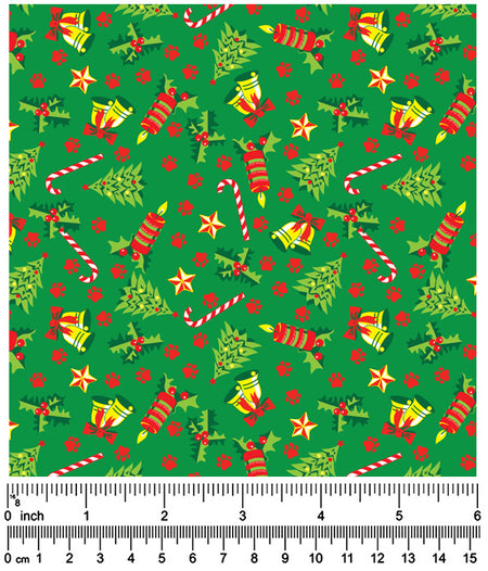 F7126 Christmas Trees & Candy Canes Doggie Fabric, Green